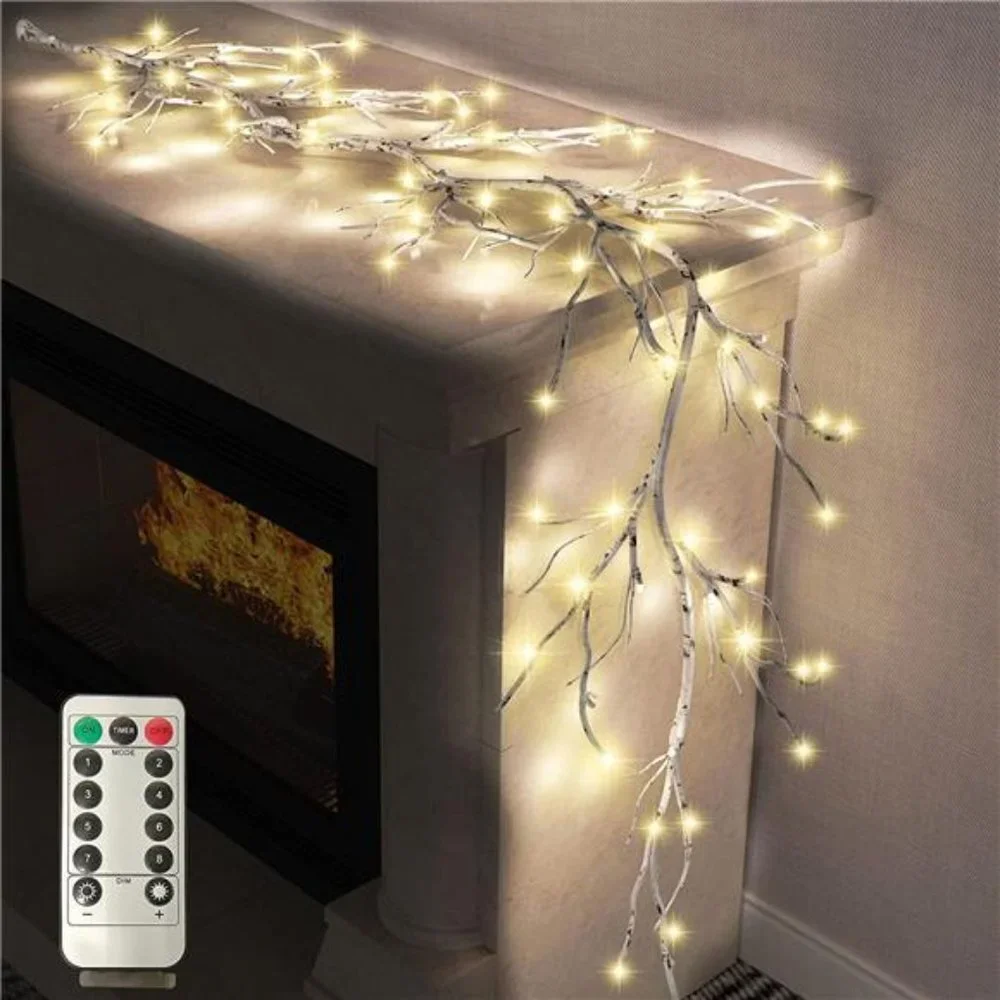 Lighted Birch Garland with Birch Twigs, Christmas 6FT Lighted Garlands